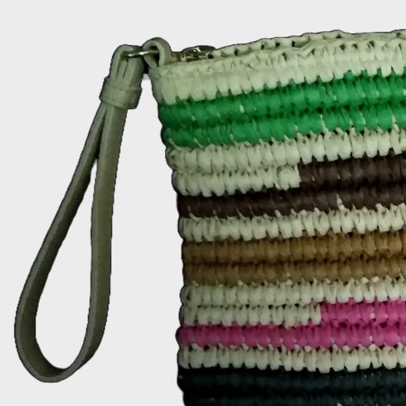 New Women’s Corded Striped Straw Beach Pouch/Wristlet/Wallet Multi-Color Stripes - Picture 10 of 13